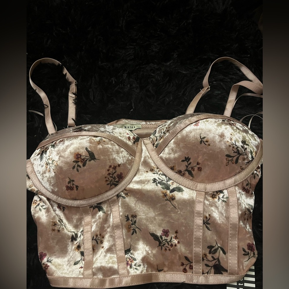Pink Velvet Crop Top W/ Roses